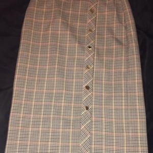 Glen Plaid Gold Button-Trim Skirt